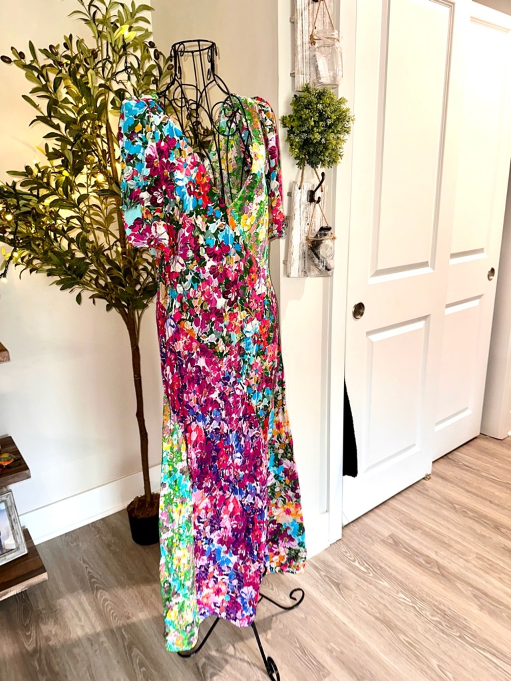 Anthropologie Floral Maxi Dress in Pink, Green, Blue - Picture 7 of 8